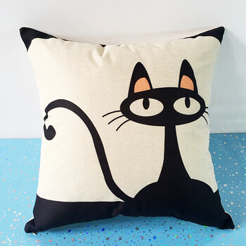 亚麻抱枕靠垫沙发现代简约客厅可爱靠枕套含芯家用布艺卡通动漫 黑猫