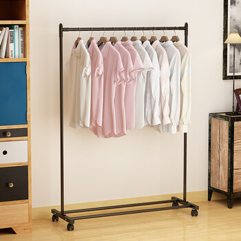 单杆式室内晾衣架落地折叠挂晾衣服架子晾衣杆 黑色-中号