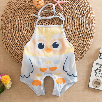 夏季婴儿纱布连脚开裆短裤肚兜宝宝连腿肚兜新生儿肚兜兜衣服 蓝色