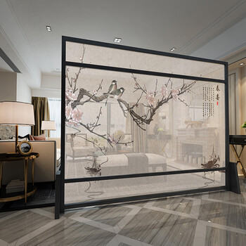 中式屏风隔断玄关 客厅茶楼酒店 半透明纱质屏风【春喜】座屏 220*180