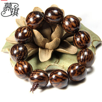 慕琪 菩提籽大花根菩提根椭圆珠花脸佛珠手链 单珠珠径18毫米