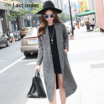 Last Order2015秋冬装新品大码女装长款仿羊毛呢子大衣 风衣外套女 灰色 M