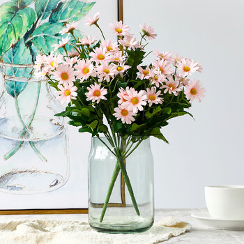 北欧透明玻璃花瓶仿真花小雏菊套装小清新摆件客厅餐桌插花装饰品 小