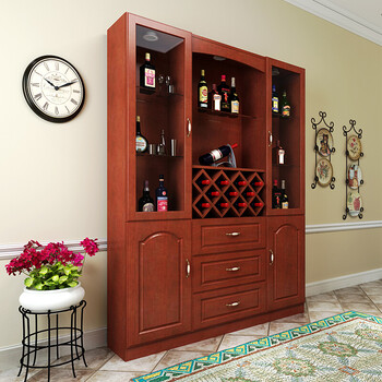 酒柜带射灯简约现代玻璃门酒柜家用餐边柜客厅隔断柜 花梨木色1.
