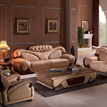客厅组合沙发1234 厚皮皮艺沙发 欧式真皮沙发大户型 别墅家具实木