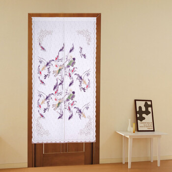 帘帘好运 送杆 花港观鱼锦鲤窗帘针织印花台湾隔断风水门帘88X175