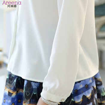 阿琳娜2016春装新款长袖白色蕾丝雪纺衬衫女A513 白色 M