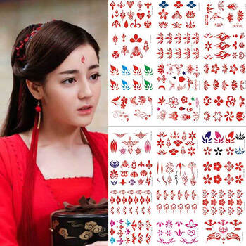 一套30张花钿眉心贴写真纹身贴防水女汉服古装花印美人眼角额头_ 8折
