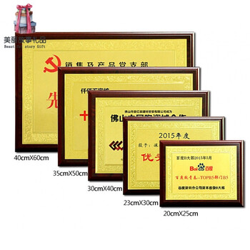 定制金箔奖牌 实木奖牌 木托奖牌 授权牌 30cm*40cm【图片 价格 品牌 