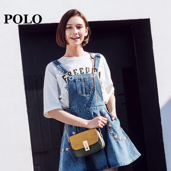 polo 单肩包潮流百搭链条女包简约撞色斜跨包包340321 棕色