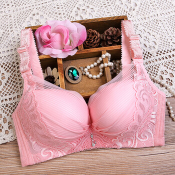 文胸透气小胸聚拢性感内衣中模杯调整型无钢圈白色胸罩 浅粉色 75a