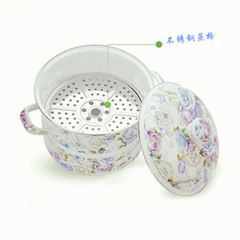 
                                        Happy Cooking蒸锅 好助手花语日式珐琅蒸锅双层蒸屉加厚电磁炉加深炖锅26cm                