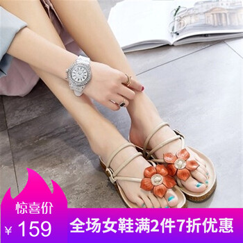 vaca rami凡卡·拉米波西米亚凉鞋夏平底人字拖真皮花朵两穿夹趾凉