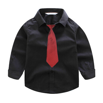 黑色衬衫长袖中大纯棉衬衣保暖白色学生表演出服 领扣款黑衬衣 红领带