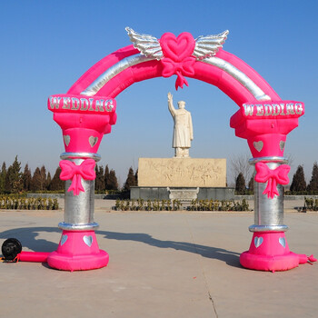 新款婚庆气模婚庆礼仪拱门路引门4米过道门欧式婚礼门 4米加厚红加金