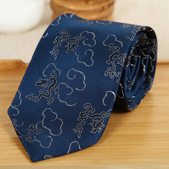 真丝绸领带男商务职业中国风提花领带男士领带 藏蓝祥云龙