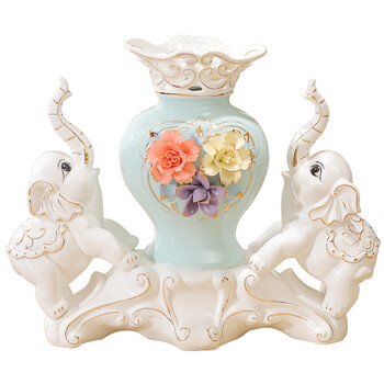 工艺品装饰品客厅结婚礼物电视柜酒柜陶瓷摆设办公室 大号大象花瓶 不