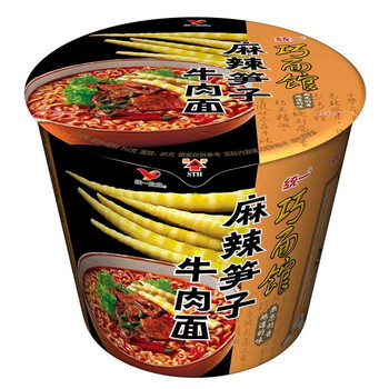 统一 巧面馆 方便面 麻辣笋子牛肉面 112g桶面*12桶 整箱装