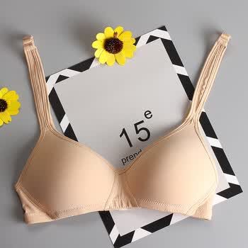 女无钢圈夏季小胸黑色薄女士运动文胸高中女学生薄模杯胸罩 杏色 70a