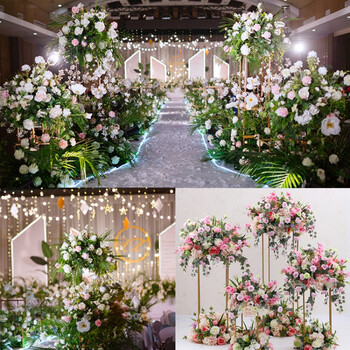 舞台区布景花艺t台路引花铁艺几何架子方形路引橱窗装饰 02白色四件套