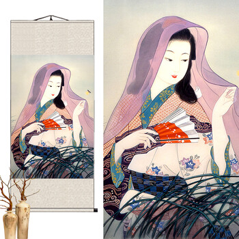 料理店挂画日式风格餐厅榻榻米装饰画和服仕女图浮世绘卷轴画 09 美女
