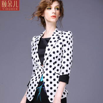 颐朵儿2015秋季新款短外套圆点印花大码修身小西服女1262 图片色 L
