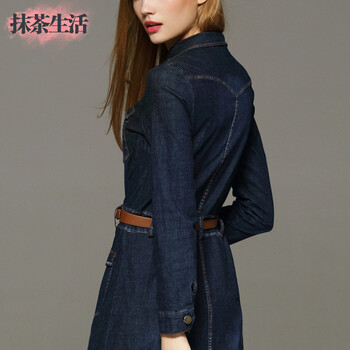 抹茶生活 春季上新新款牛仔连衣裙2016新款女修身棉长裙欧美风一步裙显瘦 图色 M(闪电发货)