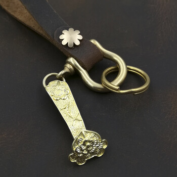 手工牛皮绳男女士腰挂件钥匙链黄铜创意生日礼物   如意