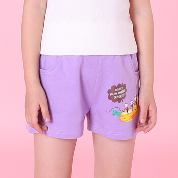 童装 男童女童儿童短裤 纯棉卡通印花运动休闲中童大童热裤 紫色 140