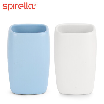 丝普瑞（SPIRELLA） 瑞士品牌SPIRELLA陶瓷洗漱杯两件套情侣牙刷杯创意牙缸对杯 RETRO哑光两件套1白+1蓝