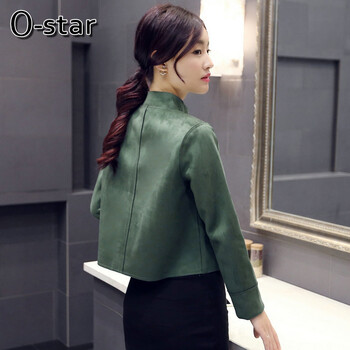 O-star 秋季新款2015中短款长小外套 韩版修身女式上衣小西装圆领短外套女 O108 墨绿色 L