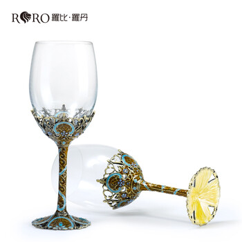 
                                        罗比罗丹 复古时尚珐琅彩古典花纹大红对杯送礼聚会葡萄酒杯家居酒具摆件                
