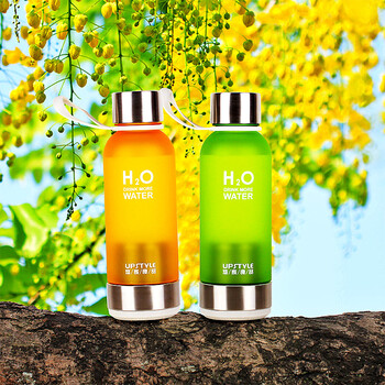 
                                        悠家良品 手提式带茶隔滤网磨砂水杯 创意带盖防漏塑料杯子 运动水壶水瓶450ml 蓝色                