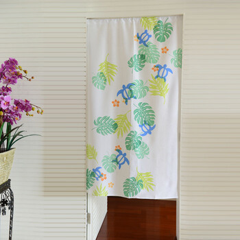 
                                        风雅荷塘 龟背竹85*150CM 经编纱印花风水门帘 隔断帘 送杆                