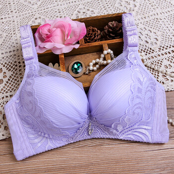 文胸透气小胸聚拢性感内衣中模杯调整型无钢圈白色胸罩 浅紫色 80b