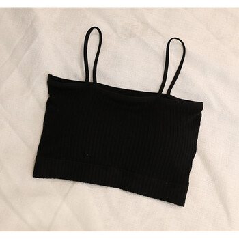 带胸垫细肩带抹胸吊带裹胸打底小背心内衣女 黑色 均码