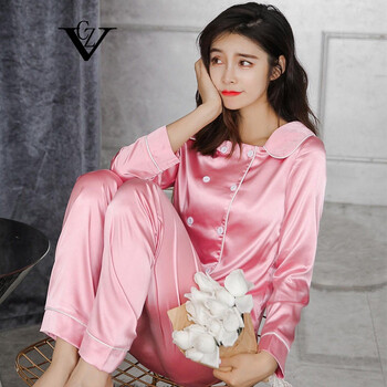 vcz 港系潮牌2018夏季新款冰丝睡衣女士长袖性感韩版甜美可爱丝绸薄款