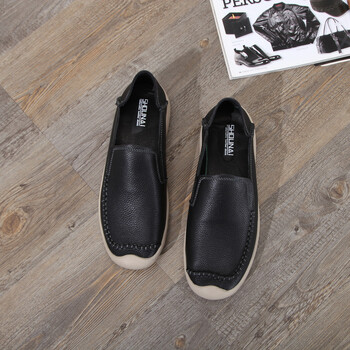 2018春新款真皮男鞋舒适套脚皮鞋穿线包头牛鼻子休闲鞋懒人鞋 黑色 42
