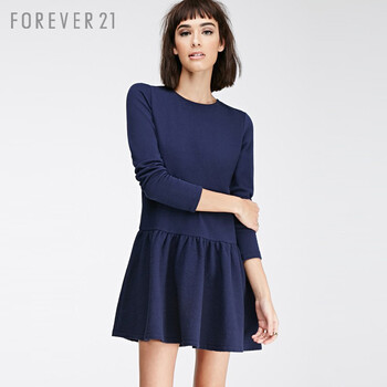 FOREVER21 低腰荷叶边卫衣连衣裙 藏青色 L