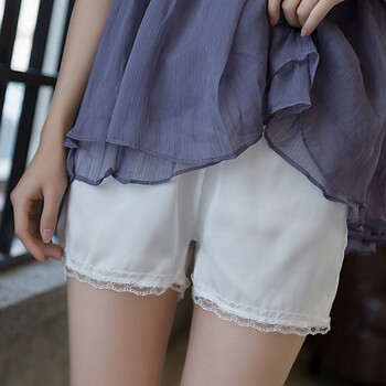 防走光安全裤女外穿打底裤夏薄款花边三分裤宽松大码保险短裤 白色 l