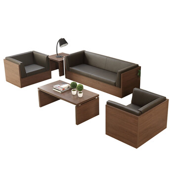办公沙发茶几组合简约单人位三人位办公室接待室西皮板式沙发组合