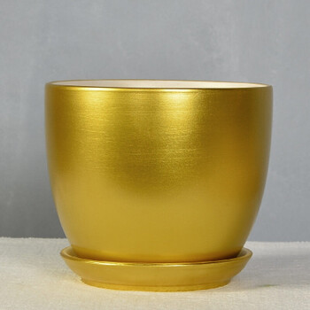 北欧金色银色铜色陶瓷花盆圆特大中小带托盘绿萝多肉桌面室内绿植 a款