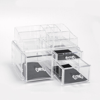 富居 抽屉式透明化妆盒收纳盒首饰办公桌面亚克力多功能整理盒 组合装可分离