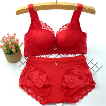 钢圈性感本命年大红色文胸套装结婚新娘内衣内裤聚拢胸罩 大红色 80b