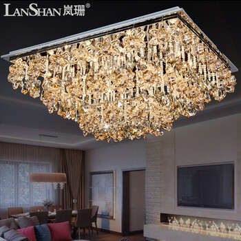岚珊现代简约led吸顶灯具 客厅灯长方形水晶灯卧室灯饰X188