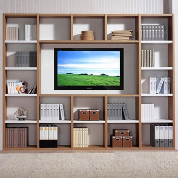 书架组合电视柜 液晶电视背景墙 组合柜 隔断柜置物架花架 白枫 组装