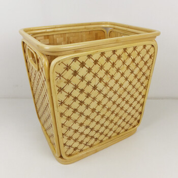 酒店客房 长方梯形米字花毛巾筐 布草框 脏衣筐 收纳篮 原木色