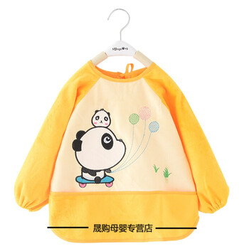 儿童防水罩衣小猪佩奇卡通宝宝饭衣婴幼儿反穿围兜长袖围裙男 滑板熊