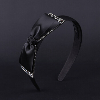 布蝴蝶结压发宽边镶钻发卡气质头箍带软齿防滑宽边发箍 黑色(长条款)