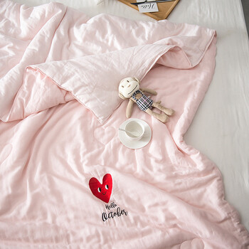 ins日系简约双层纱刺绣空调被薄被子夏凉被心形绣花夏被 心形绣花